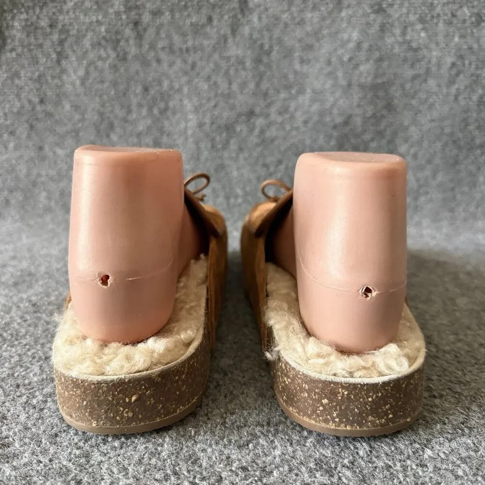 Tory Burch Tory Charm Suede Shearling Mules Toasted Caramel Cozy Clog Slipper 9